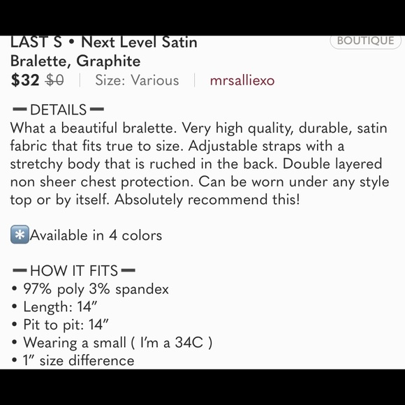 🔃 Reposh - Next Level Satin Bralette | Graphite🖤 - Picture 8 of 8